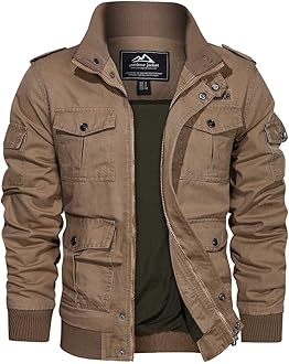 Men's Casual Cotton Military Bomber Jacket Winter Outerwear Windbreaker Cargo Jacket Multi Pockets