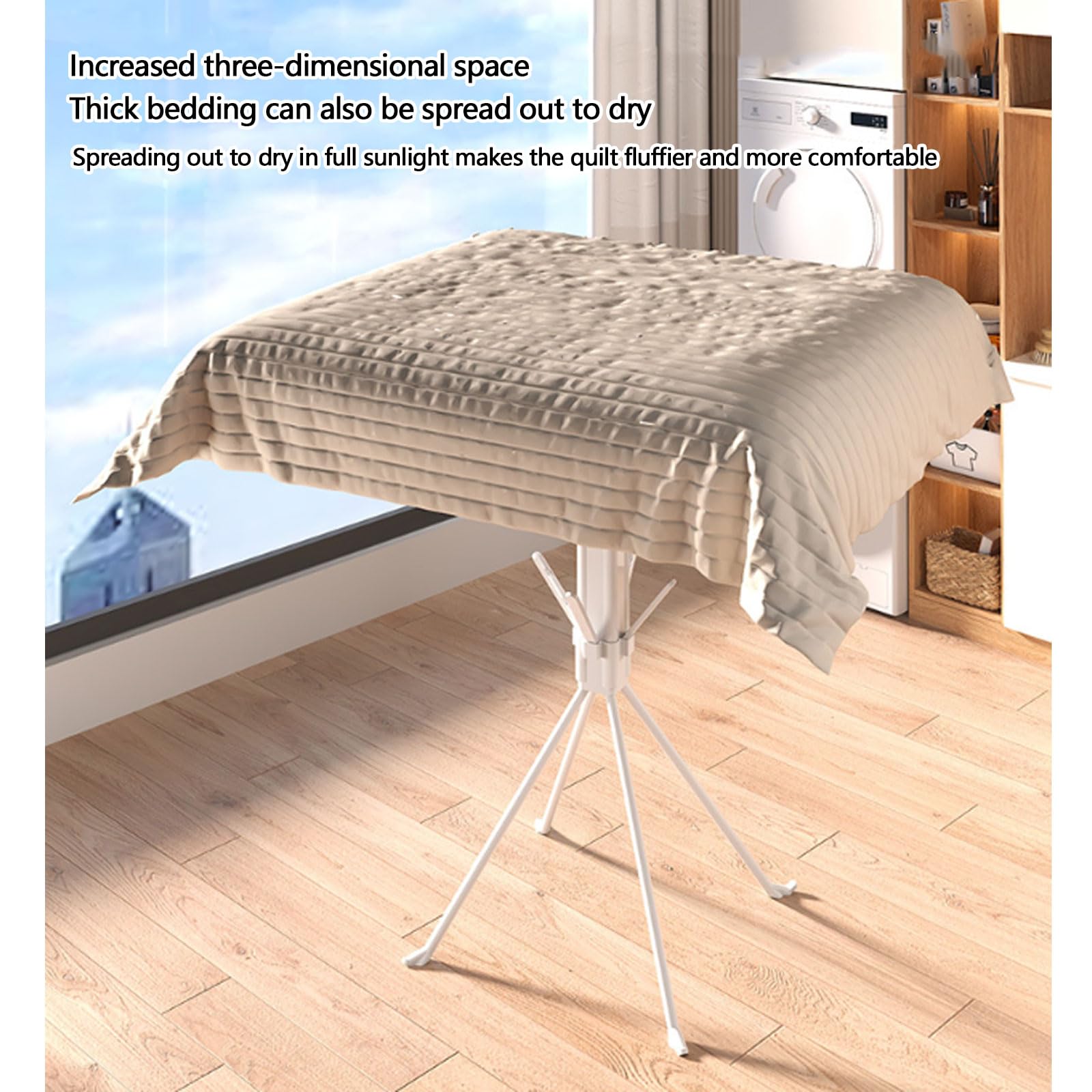 Weniger Faltbarer Wäscheständer aus Stahl | Mehrfarbiger 132 cm großer Camping-Balkon for drinnen und draußen: faltbare Wäschetrocknungslösung(White)