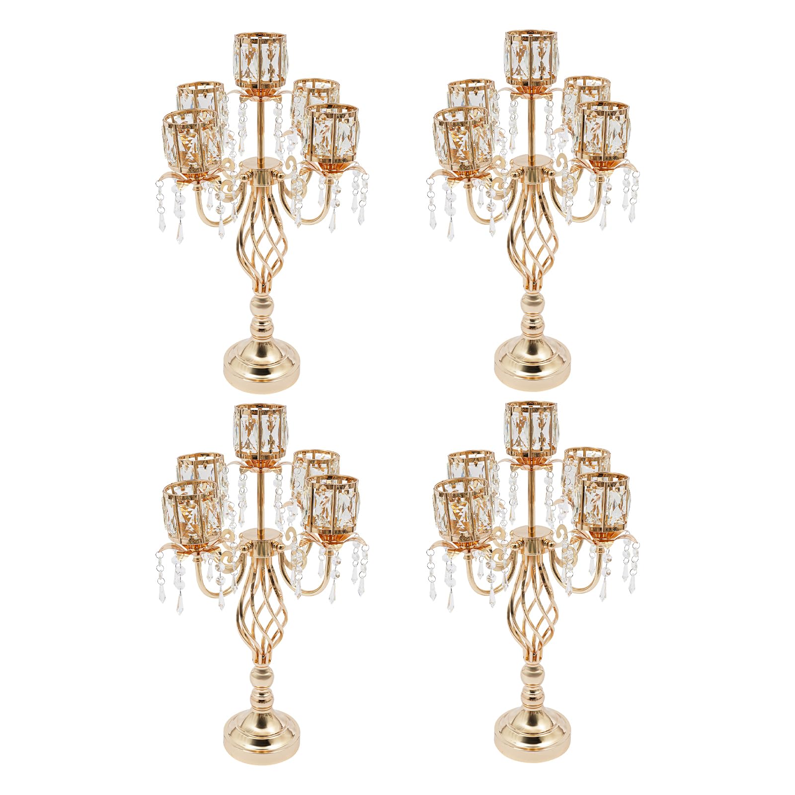 Candelabro de 5 brazos cristal dorado decoración de mesa para boda Navidad salón comedor chimenea velas electrónicas juego de 4