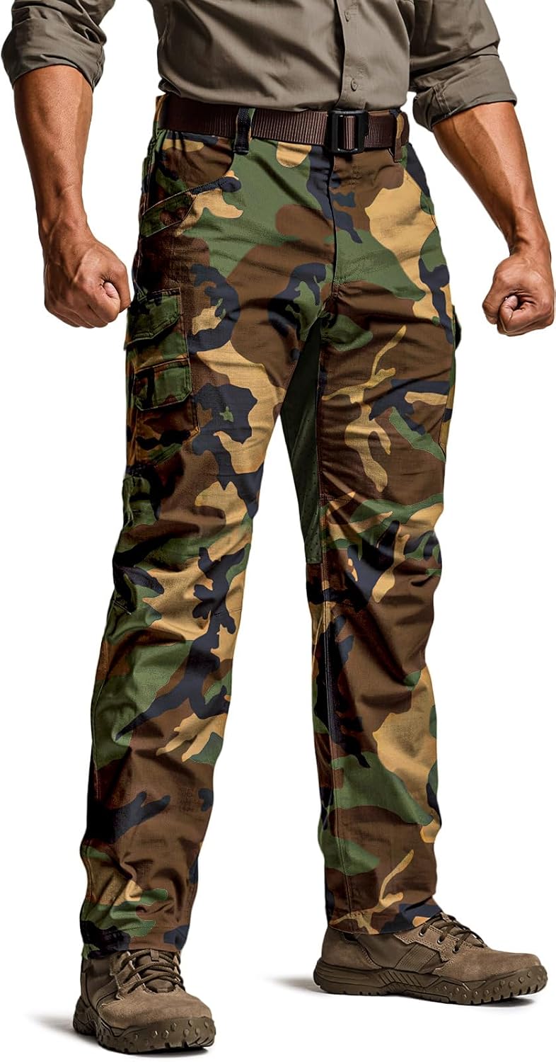 CQR Men's Utility Flex Cargo Pants, Classic-Fit Casual Stretch Work Pants, Water Resistant Lightweight Tactical Hiking Pants