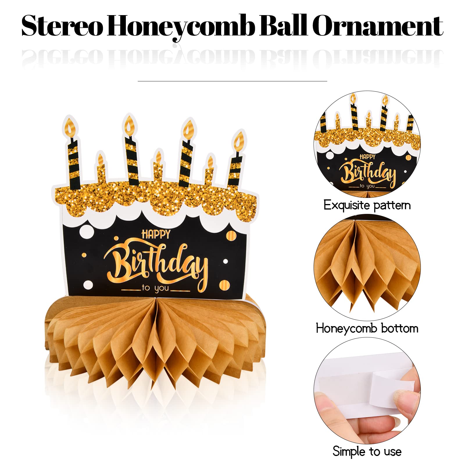 Centrotavola Compleanno 50 Anni - Set 9 Pezzi A Nido D'Ape, Decorazioni Nero E Oro - Foto 8