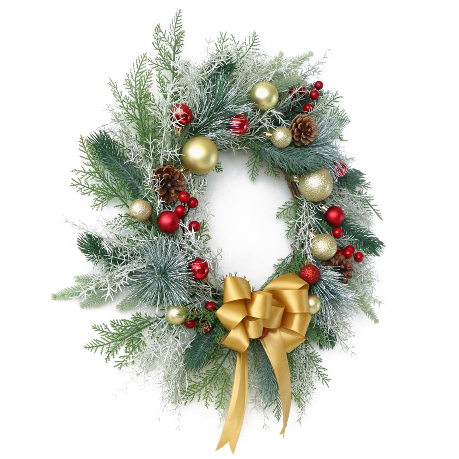 Elnwnnkc Artificial Wreath Christmas Wreath with Pinecone and Bowknot for Front Door Garden Yard Christmas Decorations Seasonal Door Hanging
