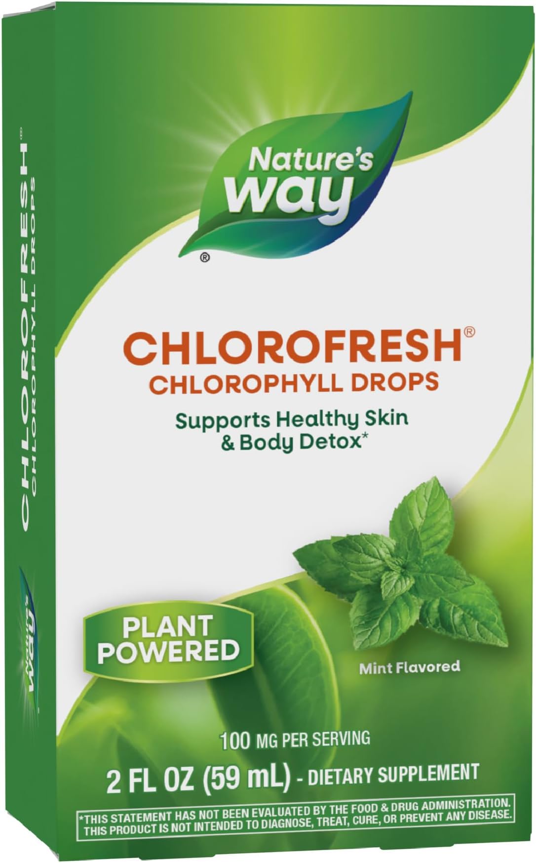 Nature’s Way Chlorofresh Chlorophyll Drops, Supports Detox Pathways*, Liquid Chlorophyllin Copper Complex, Supports Healthy Skin*, Internal Deodorant*, Mint Flavored, 2 Fl Oz (Packaging May Vary)
