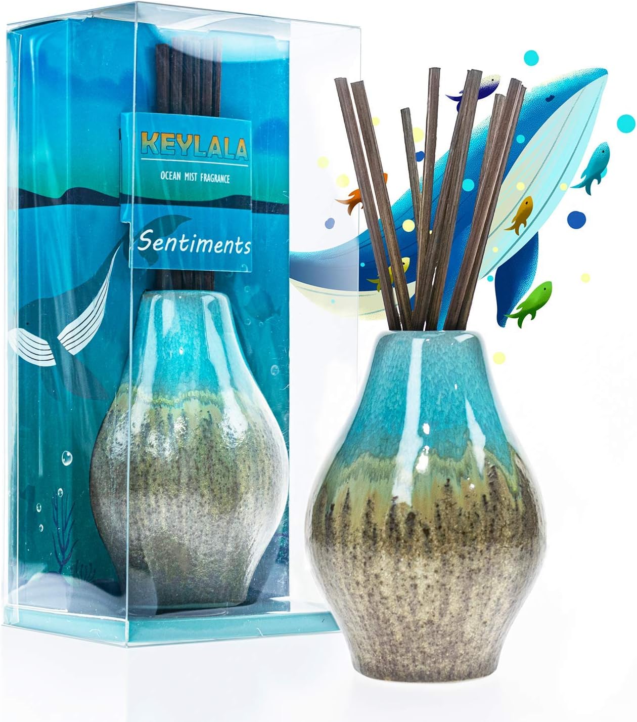 KeyLaLa Ocean Mist Reed Diffuser Set, Bathroom Diffuser