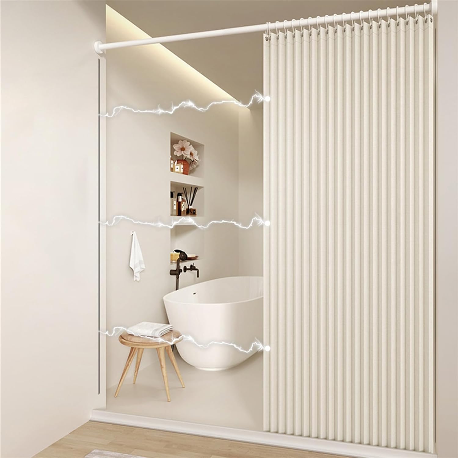 Folding Magnetic Waterproof Shower Curtain with Hooks, Heavy Duty Shower Curtain for Bathroom, Light Green, 51" x 79"