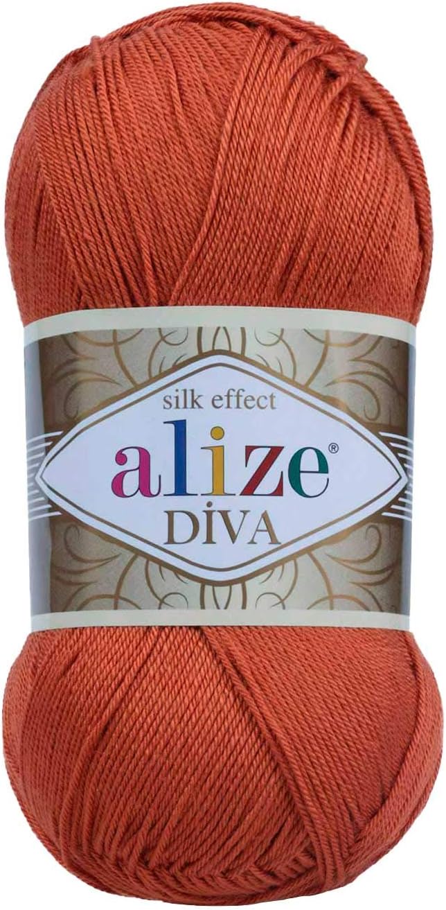 Alize Diva Silky Effect Hand Knitting Yarn Microfiber Acrylic Yarn Thread Crochet Art Lace Craft Lot of 5 skeins 500gr 1915 yds Hand Knitting Yarn (36- Terra)