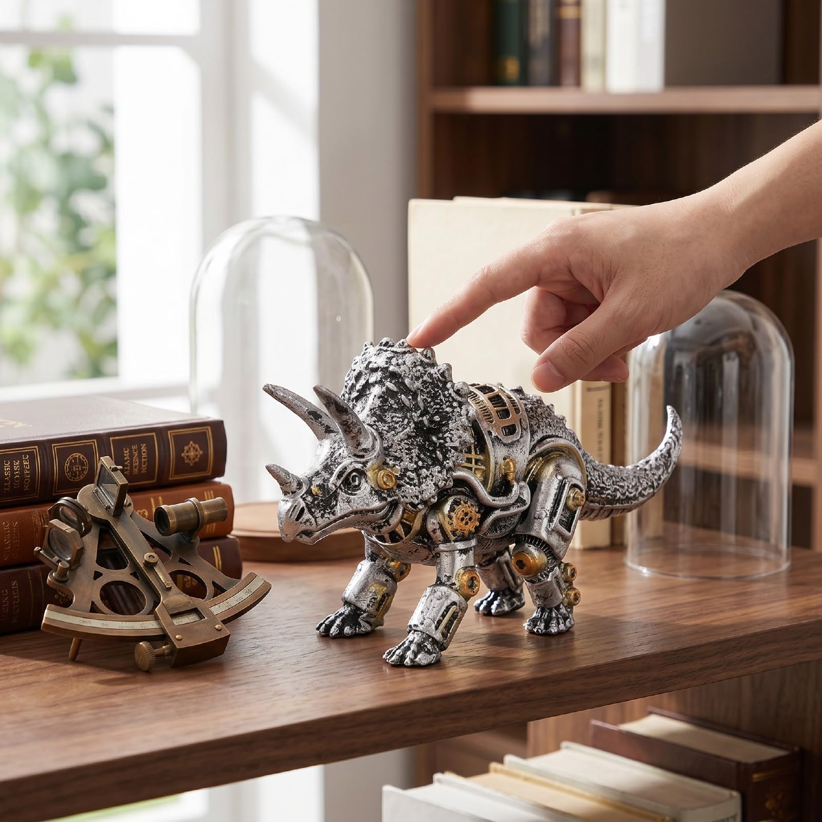 AUNMAS Steampunk Mechaniczny Robot Dinozaur Model z Żywicy Ręcznie Malowany Vintage Utleniony Ozdoba dla Fanów Vintage Maszyn i Kolekcji Steampunk (Mechaniczny Triceratops)