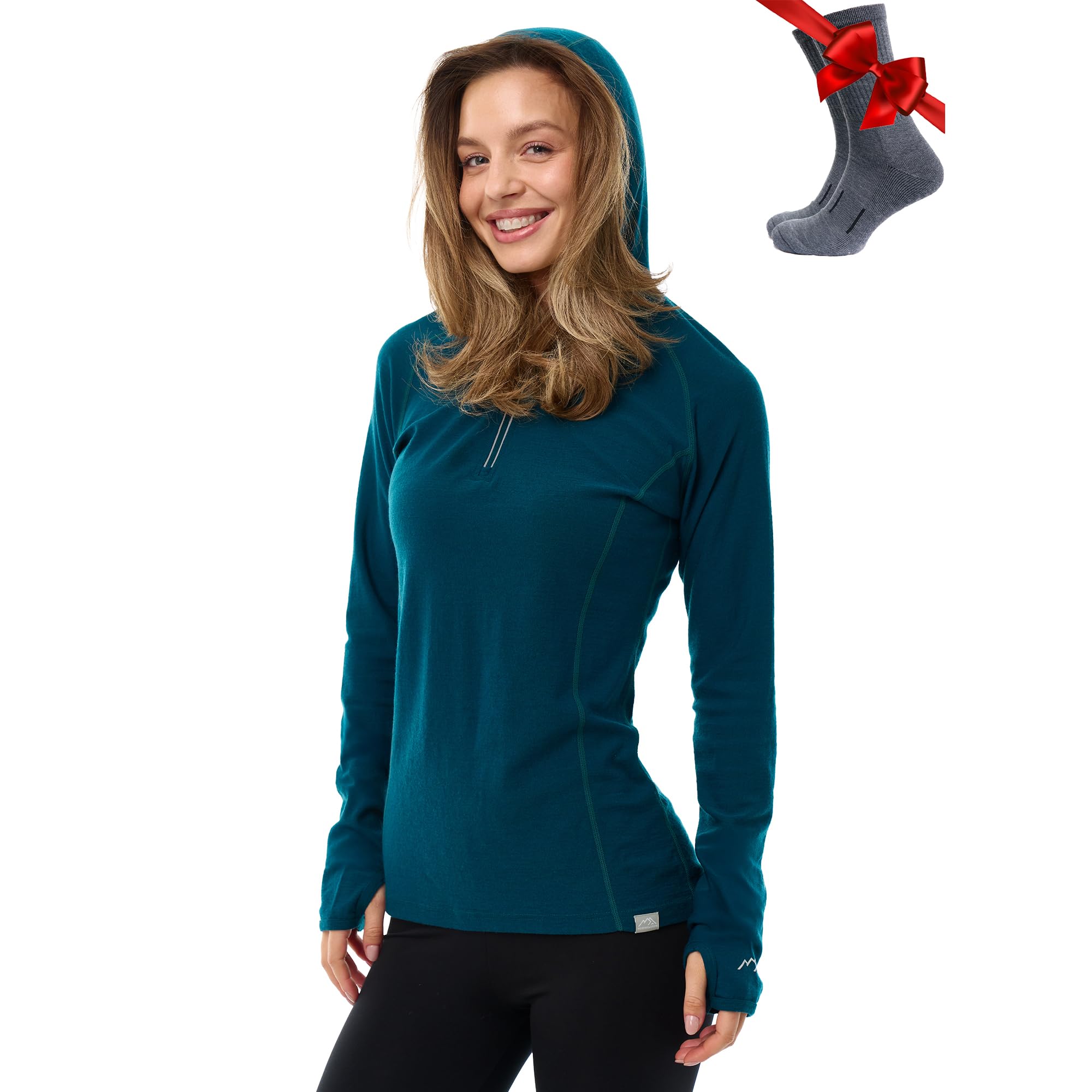 Merino.tech Merino Kapuzenpullover Damen - Merino Hoodie, Thermo Shirt Damen Langarm mit Kapuze