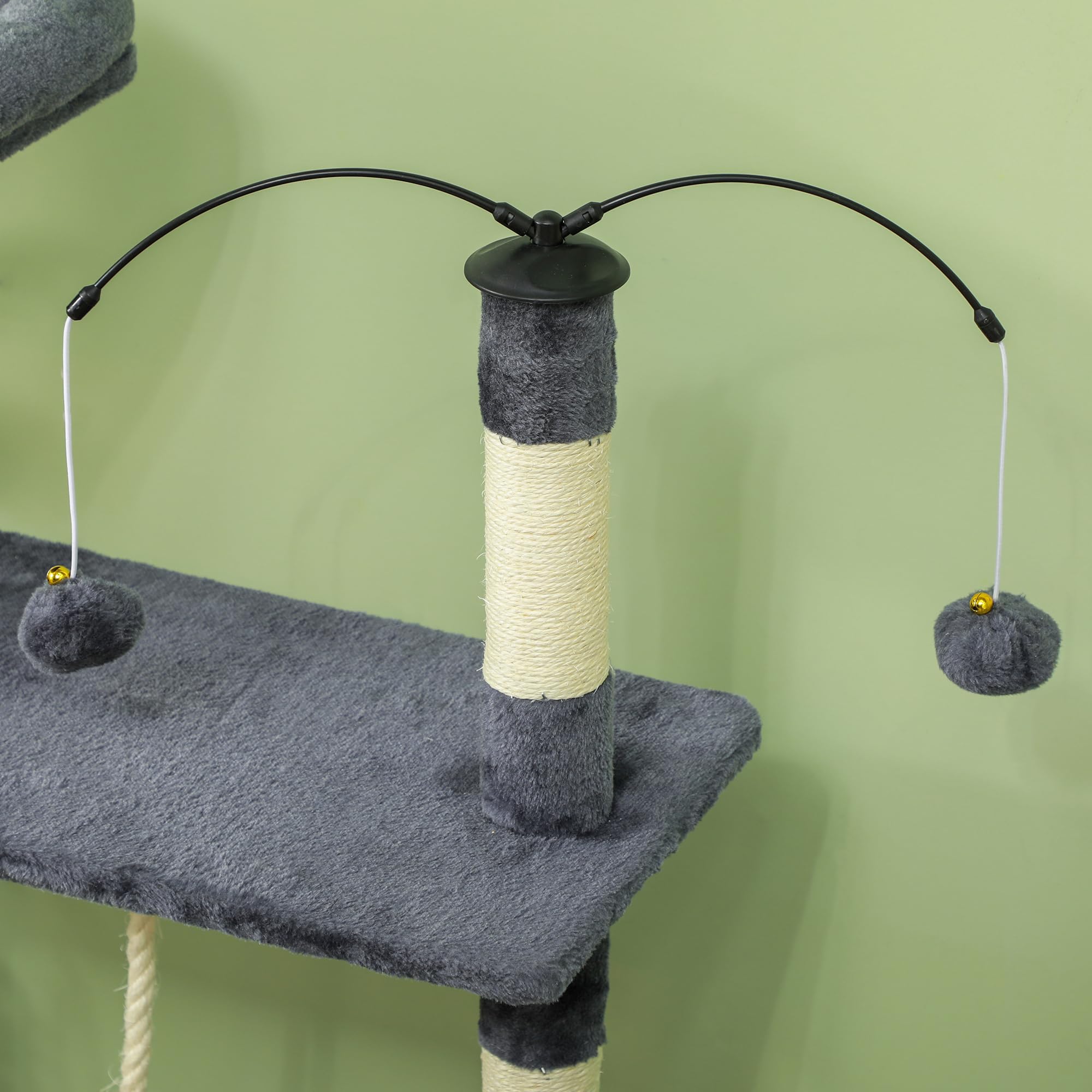 PawHut Árbol Rascador para Gatos 134 cm, Torre para Gatos Gris Oscuro | Rascador con Nidos Cueva, Plataformas, Bolas de Juguete, Postes de Sisal