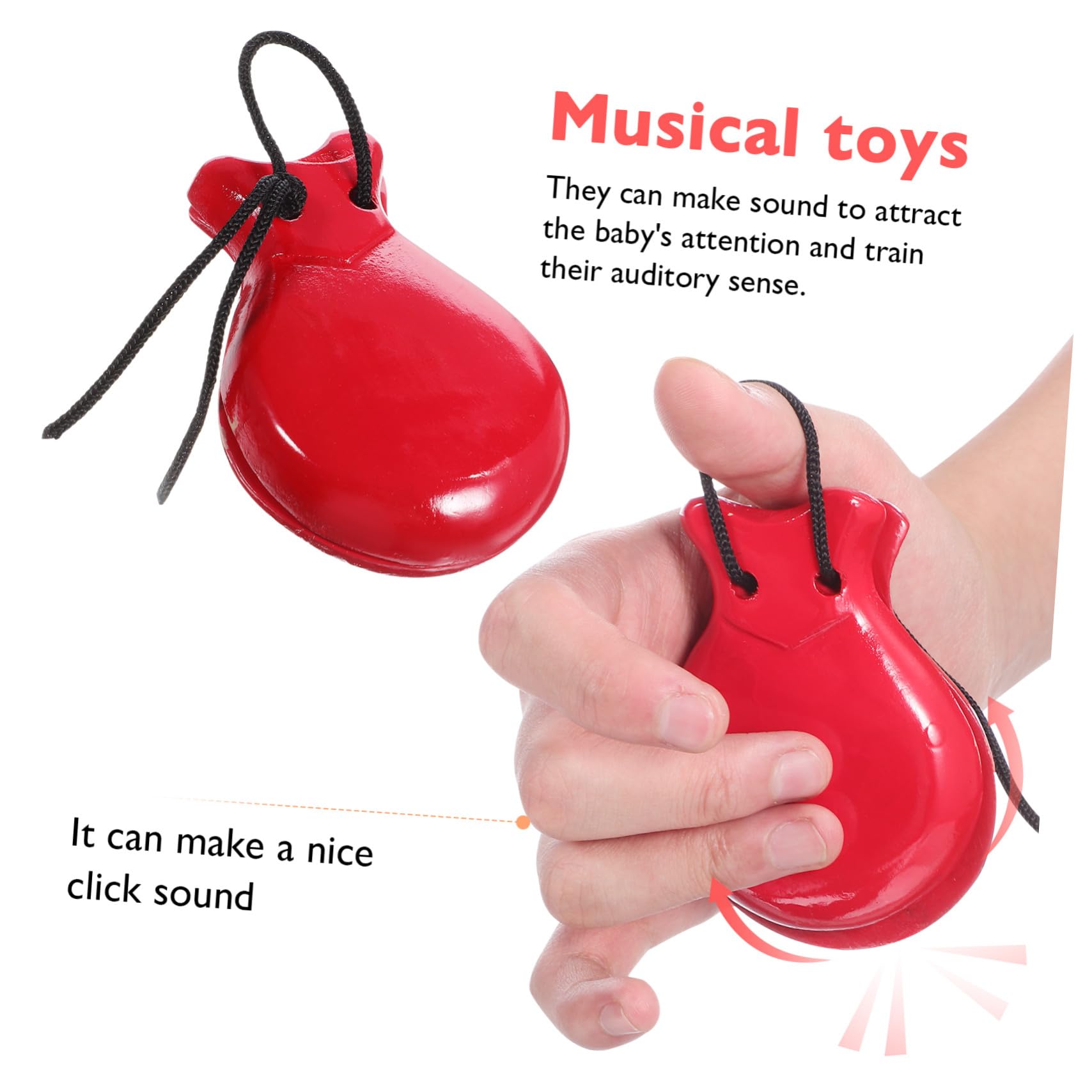 2 paia Wood Finger Castanets Strumenti Musicali in Legno Percussione Sonagli Educativi Suono e Resistente