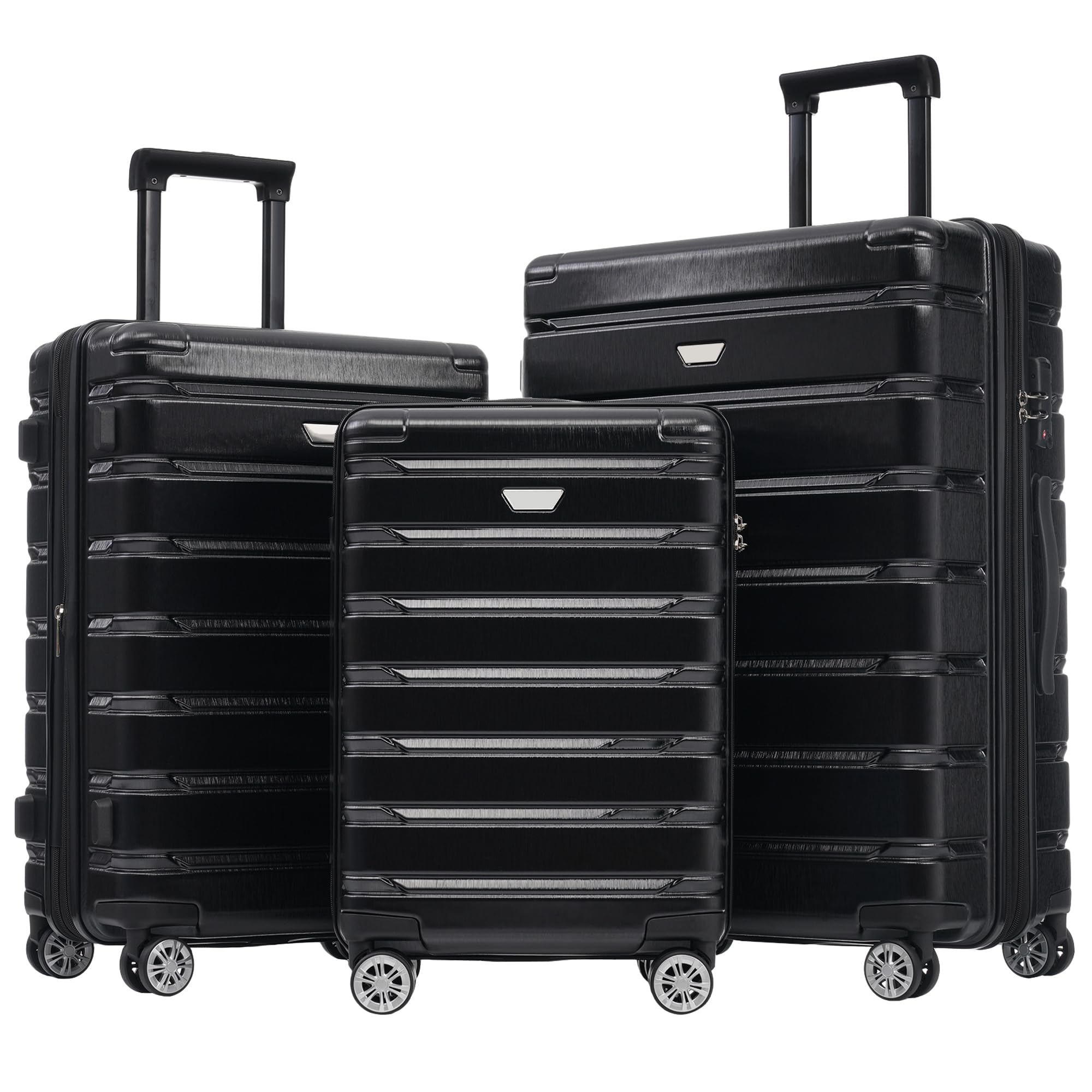 Merax 3pc ABS Hardside Luggage Sets Expandable Spinner Wheel Suitcase with TSA Lock, Black+Brown, 20/24/28 Inch