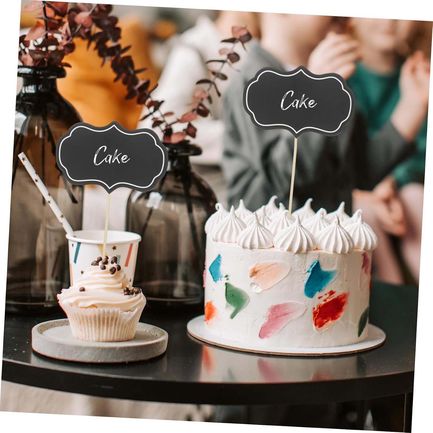 50pcs Black Writable Cake Picks for Cheese and Dessert Labels