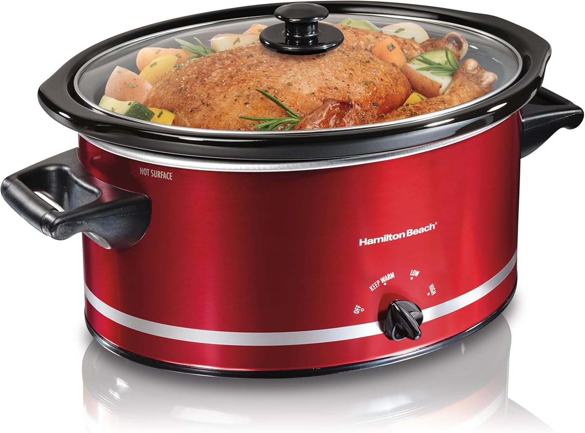Hamilton Beach 400943318406 33184 Oval Slow Cooker, 8-Quart, Red