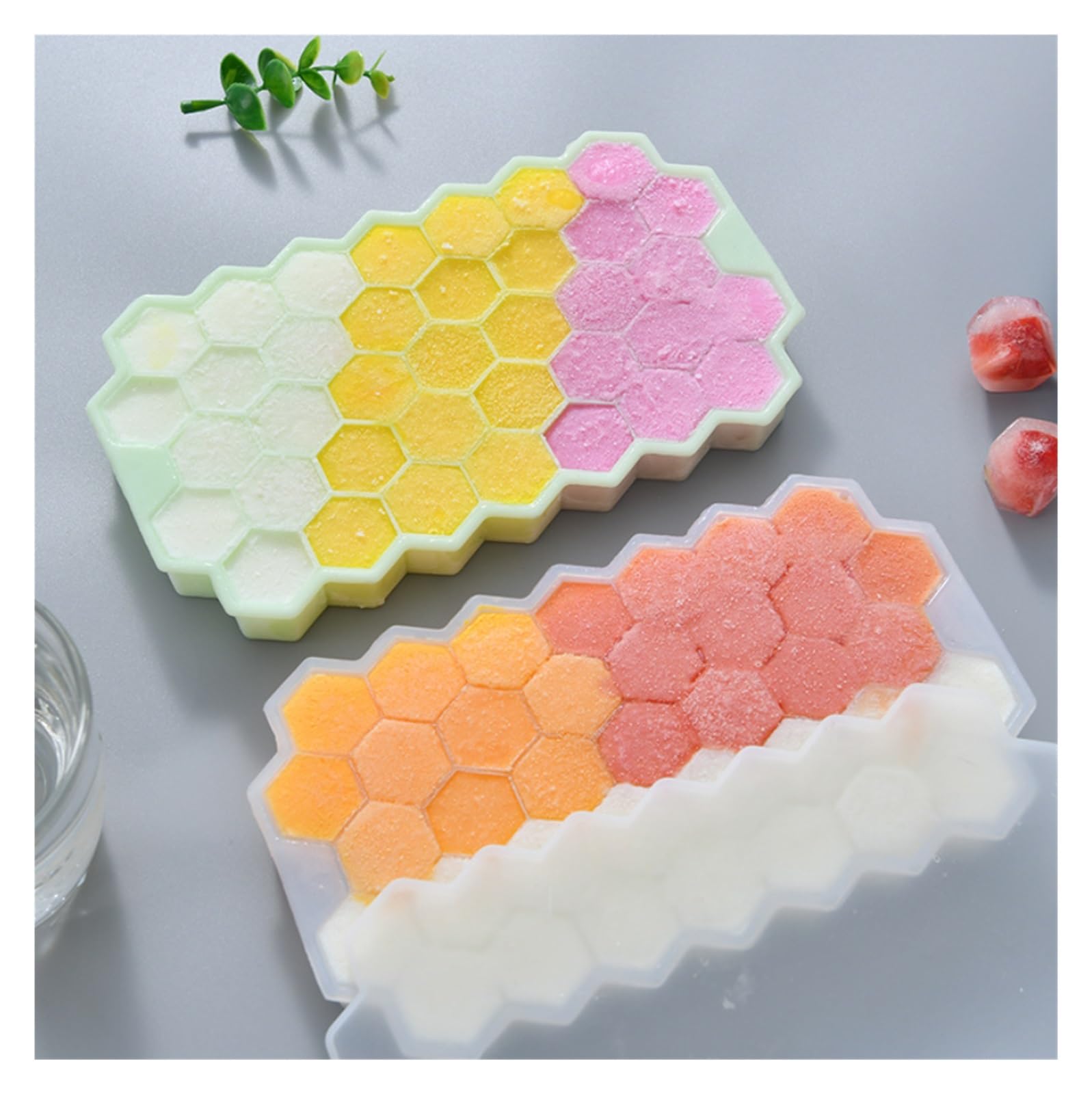 Vassoio per cubetti di Ghiaccio Vassoio in Silicone a Forma di Nido d'Ape Stampo in Silicone con coperchi per Gelato Party Whisky Cocktail Bevanda Fredda (Color : Pink)