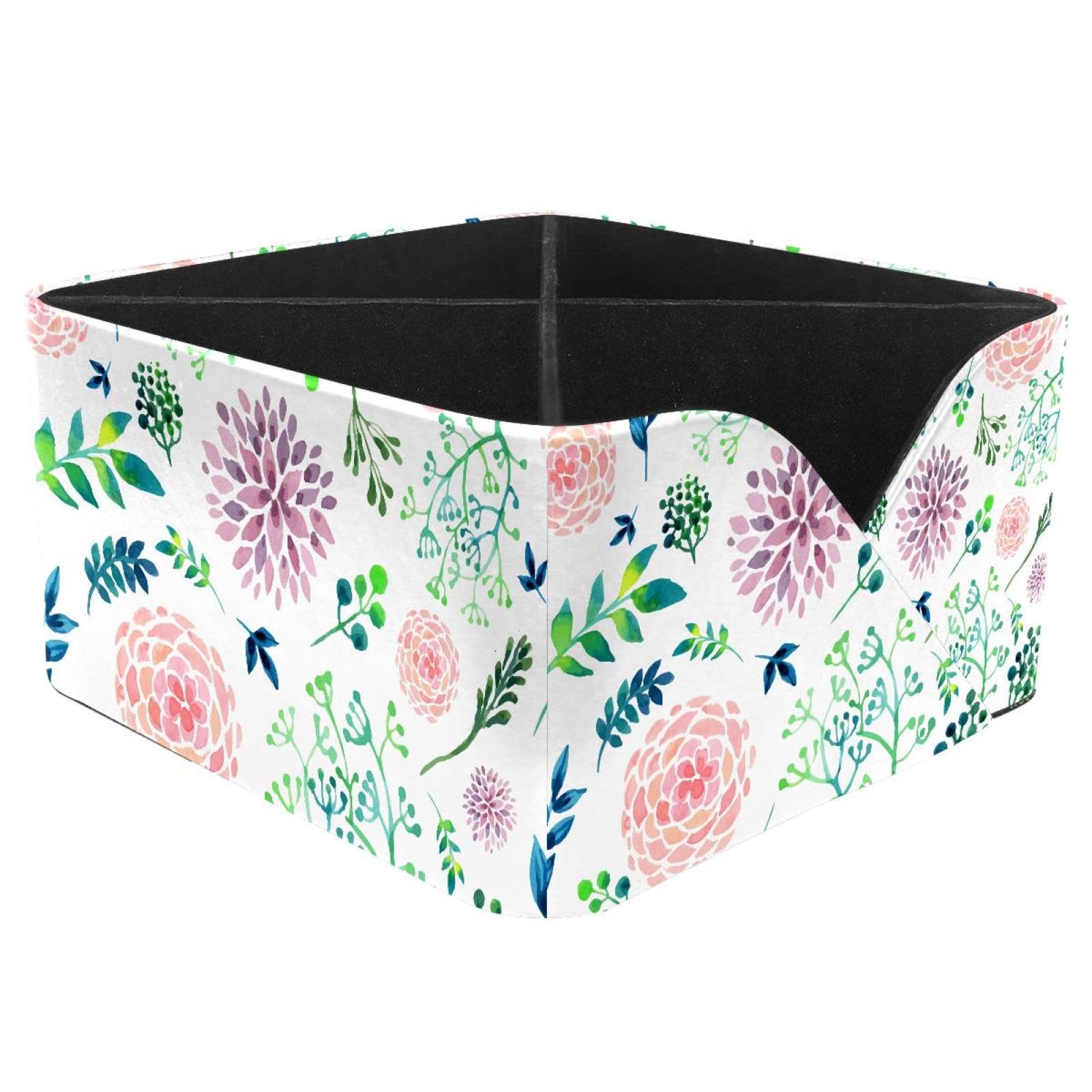 KengjuTesu Hydrangea Leaves Pattern Desktop Organizer Pen Holder, Rectangular Pencil Cup for Office, Study and Makeup Stations