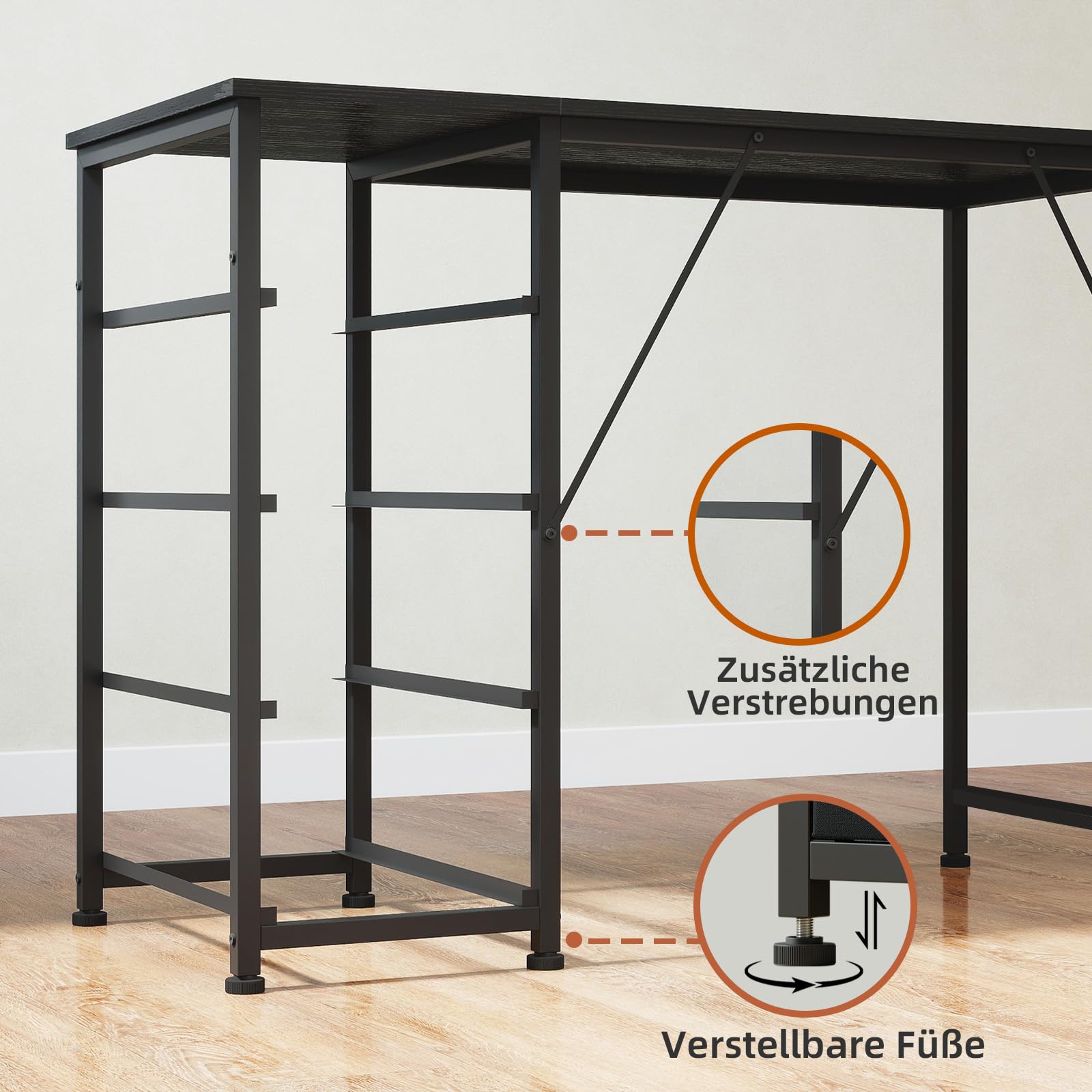 Somdot Schreibtisch, 4 Stoffschubladen Links oder rechts, 100x48 cm Schwarz