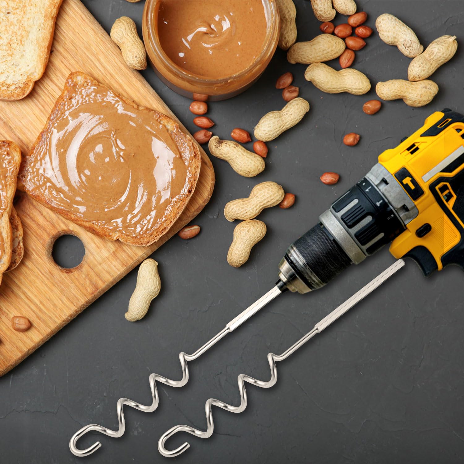 lasuroa 2stk Erdnussbutter Rührer, 30cm Edelstahl Nussbutter-Mixer Zubehör für Bohrmaschinen und Handmixer zum Mischen Verschiedener Mandel Erdnuss und Marmeladensorten(Silber)