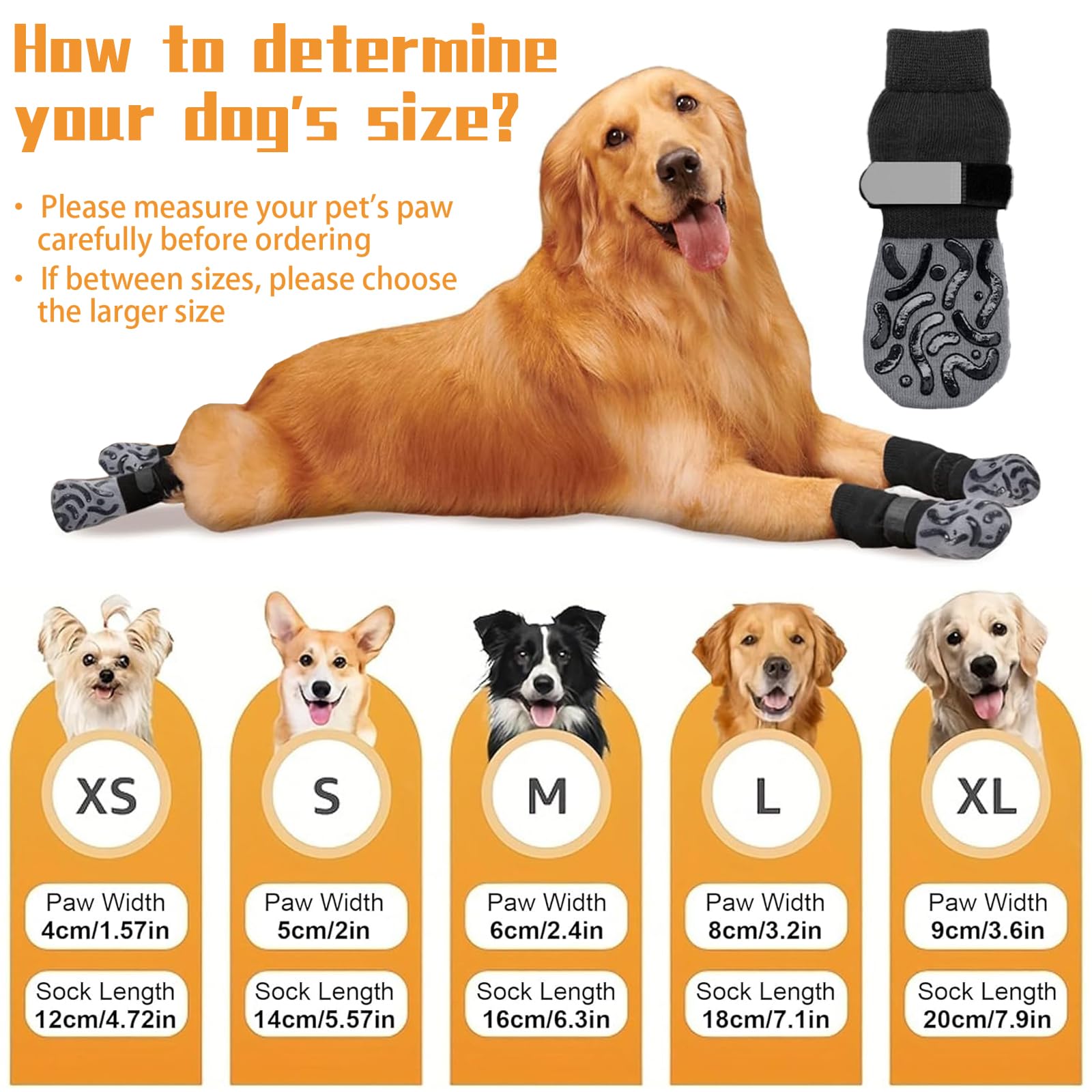4 Pièces Chaussette Antidérapante Chien, Chaussette Chien avec Bandes de Fixation Réglables avec Renforcement en Caoutchouc Protège, Double Face Antidérapante sur Sol en Bois Dur (L)