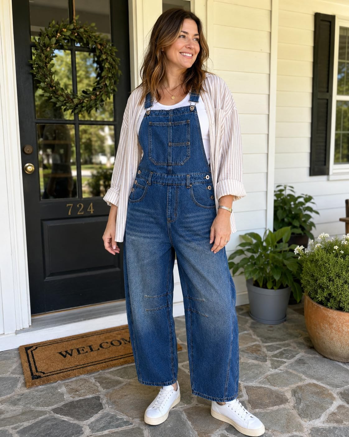 Women’s Barrel Leg Denim Overalls Loose Fit Baggy Bib Jumpsuit Casual Wide Leg Jean Overalls with Pockets