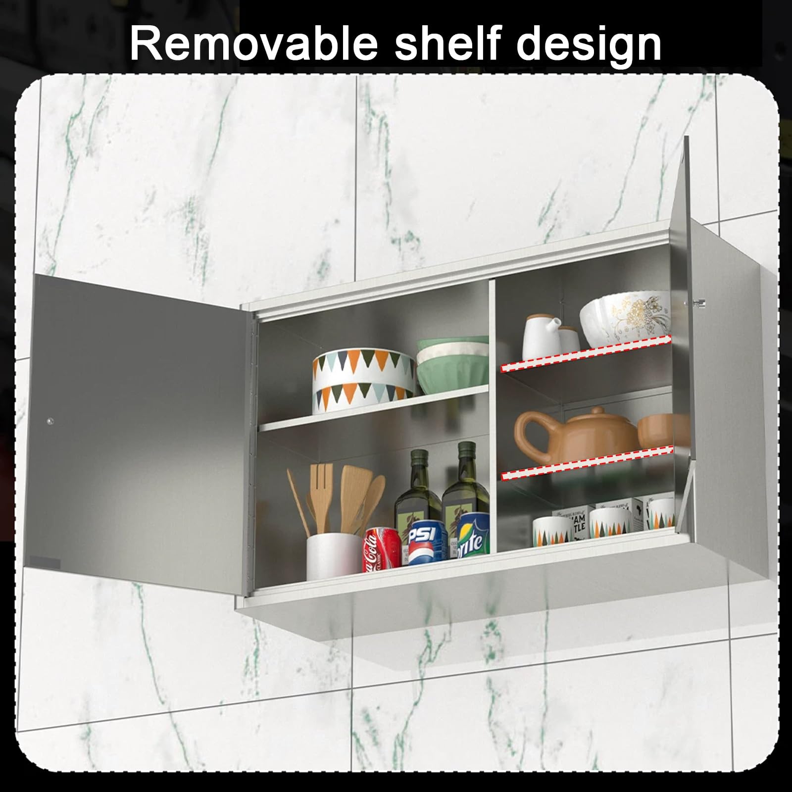 Armoire De Rangement Garage Métallique Acier Inoxydable Étagères Réglables | Design à Double Porte, Meuble Cuisine Rangement Murale, pour Toilette Salon Atelier(60x50x20cm)