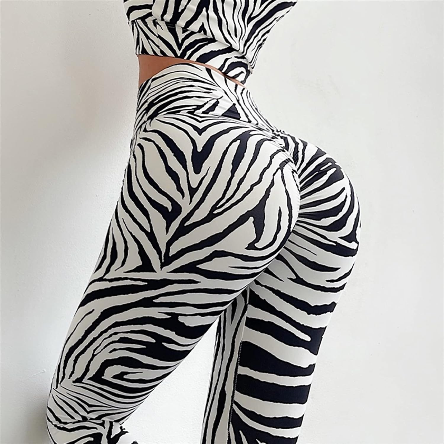 LSCZSLYH Stripe Women Hip Lifting Fitness High Waist Leggings Yoga Sports Clothes Running Gym Workout Quick Drying Tights (Color : As Shown, Size : M)