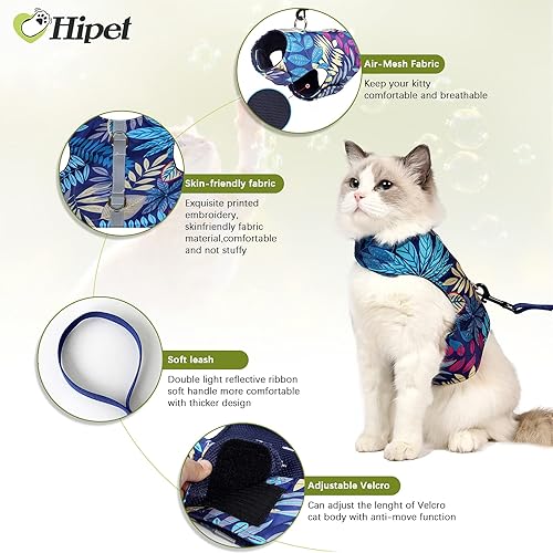 Miniatura 2 de Arnés y correa para caminar, a prueba de escapes, tela de malla de aire, chaleco para caminar al aire libre con tiras reflectantes para gatos lindos