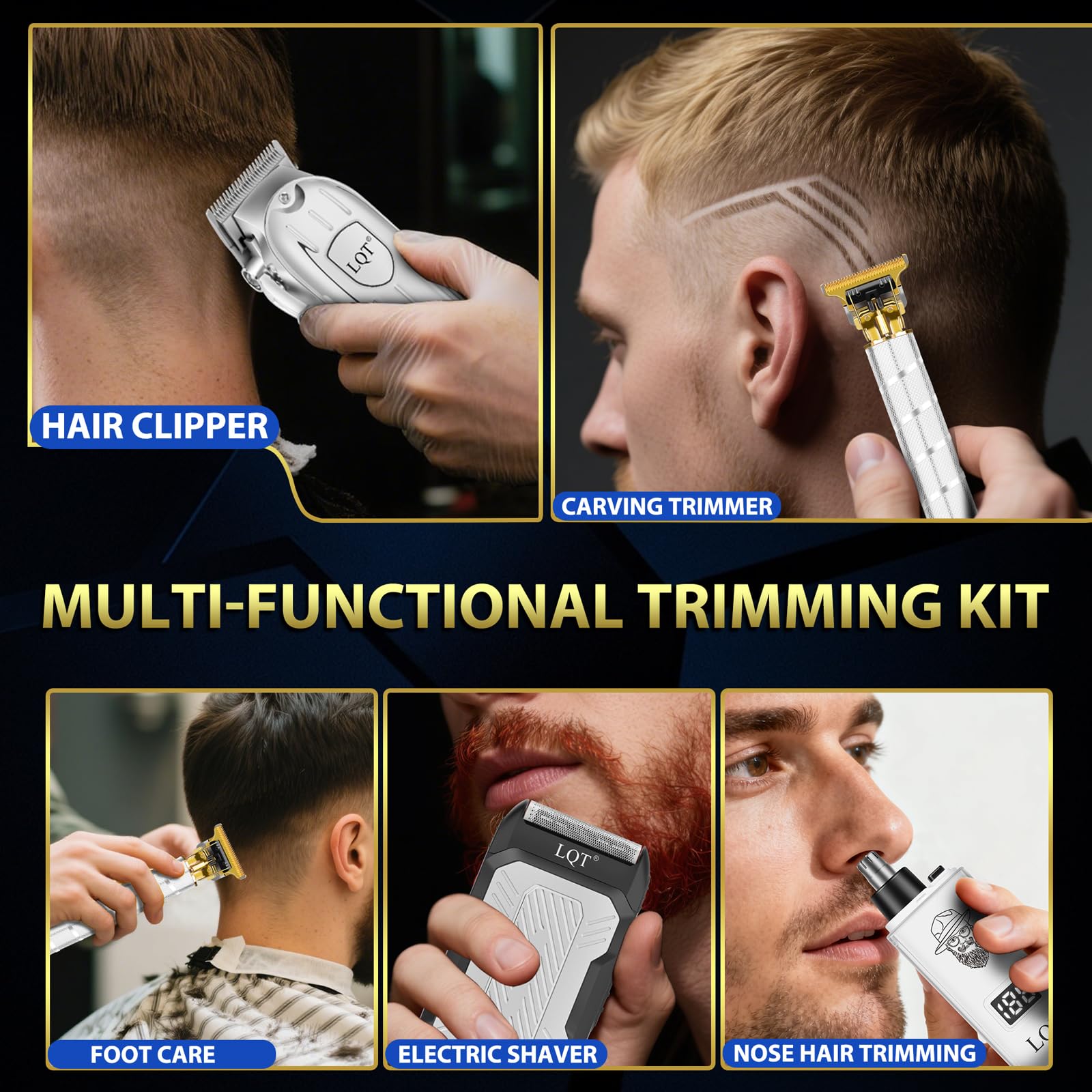 Hair Clippers for Men with LED Display, 4-in-1 Cordless Grooming Kit with Beard Trimmer, Foil Shaver & Nose Trimmer, Rechargeable Electric Hair Clipper Set for Home Barber, Personal Care & Gift