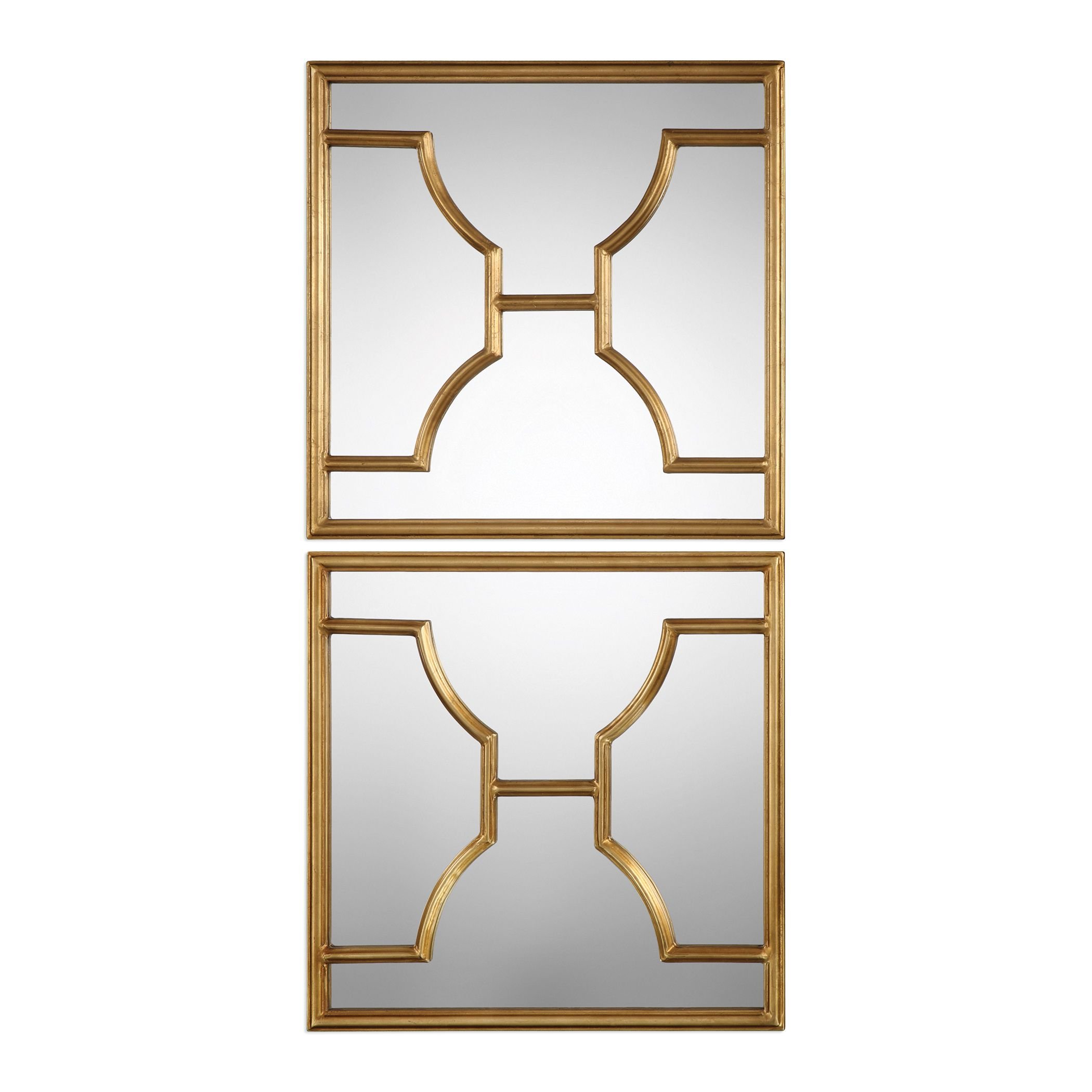 MY SWANKY HOME Arabesque Fretwork Gold Mirror Squares Pair | Wall Art Set Group