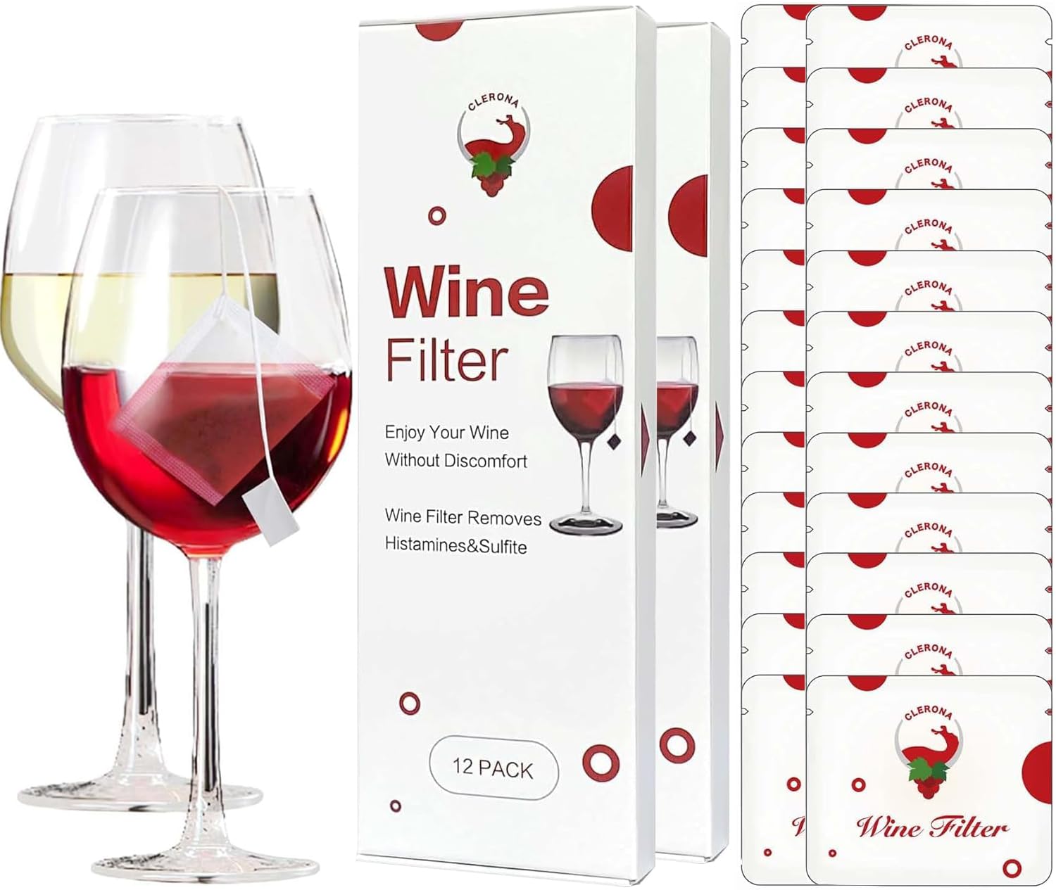 Lot de 24 filtres à vin - Purificateur de vin - Élimine les histamines et le sulfite, prévient les sensibilités du vin