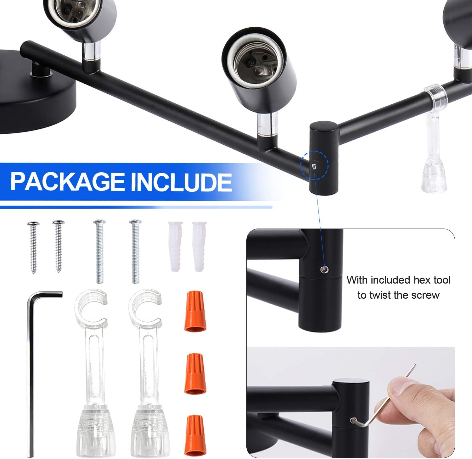 Top Brands HURYEE 8 Light Track Lighting Kit, Multi-Directional Ceiling Accent Spot Lights, GU10 Socket Bulbs, Flexible Foldable Arms, Rotatable Light Heads (Black)