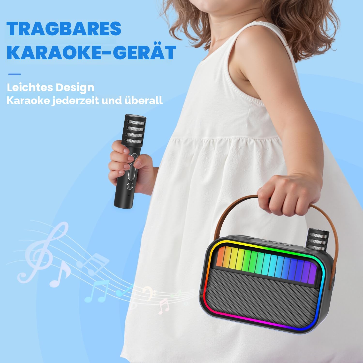 Karaoke Maschine für Kinder und Erwachsene, Kinderspielzeug für 3–12 jährige Mädchen Geburtstagsgeschenk, tragbarer Karaoke Maschine mit 2 Mikrofonen, Mädchengeschenk für Mädchen (Schwarz)