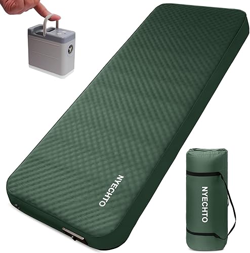 Colchoneta de dormir autoinflable para campamento, colchón de espuma viscoelástica extra gruesa de 4 pulgadas con bomba eléctrica, infla y desinfla