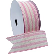 Morex Ribbon Wired Linen Spring Cabana Stripes Ribbon, 1.5 inches by 10 Yards, Pink, 7579.40/10-020