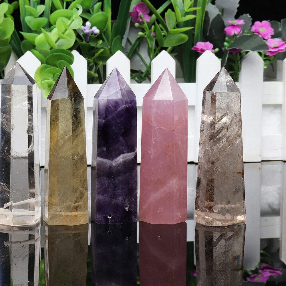 SAHKGYE Botella De Agua De Cristal Natural Varita De Obelisco Curación De Cristal De Cuarzo Reiki Elixir Glass Botella De Agua De Energía Curativa Botella De Agua con Infusión De Gemas