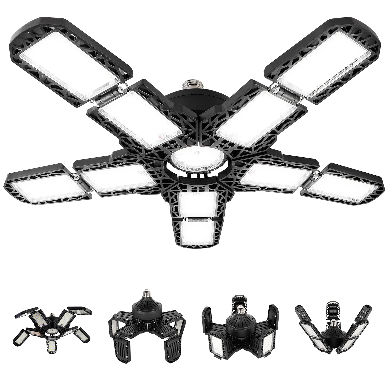 SUPERNIGHT 180W LED Garage Light, Deformable LED Garage Ceiling Lights with 10+1 Multi-Position Panels - 18000LM 6000K E26/E27 LED Shop Lights for Garage, Basement, Barn, High Bay Light