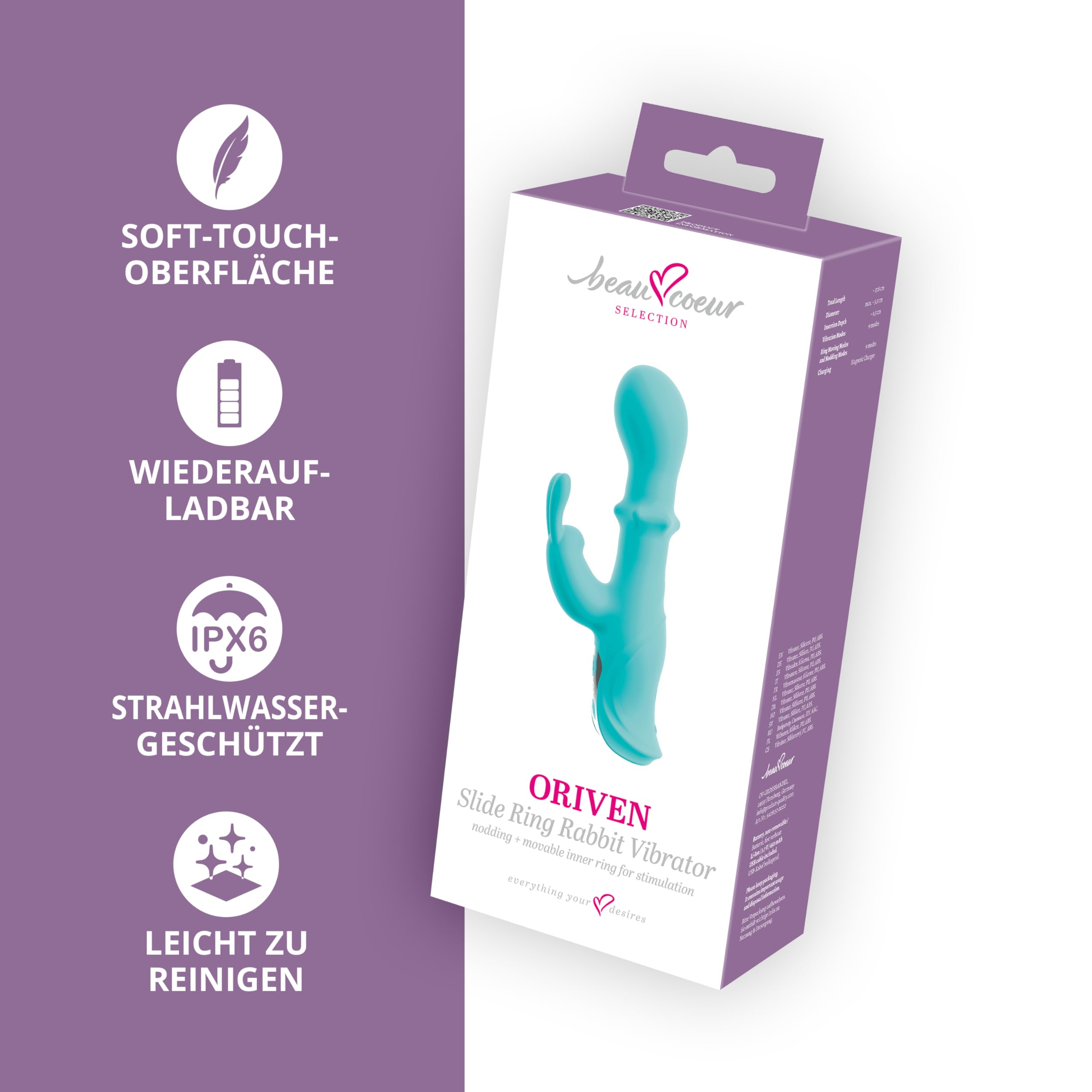ORIVEN Vibromasseur rabbit avec tête de nodding et anneau à bille coulissant, 3 moteurs silencieux, 9 modes par fonction, double stimulation du point G et du clitoris, USB, silicone