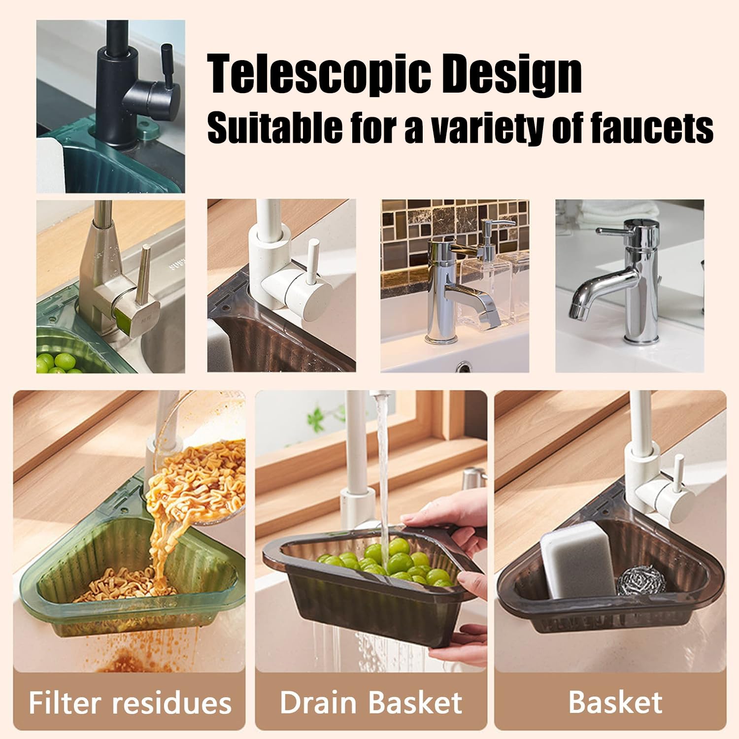 Cestello Scarico Lavello Cucina - Colino Triangolare Regolabile, Filtro Antiresidui, Design A Cigno | Ideale Per Lavare Frutta, Verdura E Scolare Piatti - Foto 13