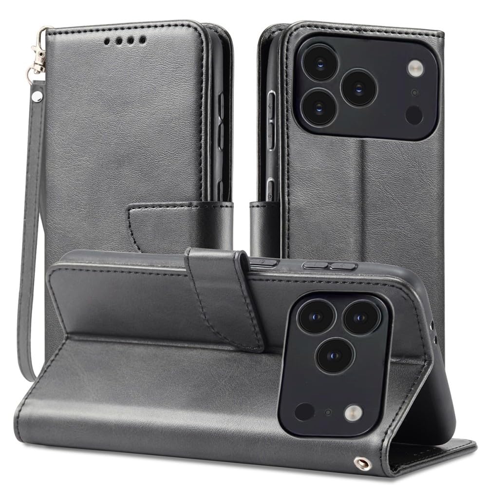 Étui en cuir de qualité supérieure pour iPhone 17e/16e finition rétro noir - 8