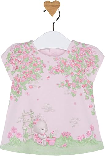 Baby Girls 0M-12M Novelty Bunny-n-Floral Print Knit Dress 12 Month, Rose Pink