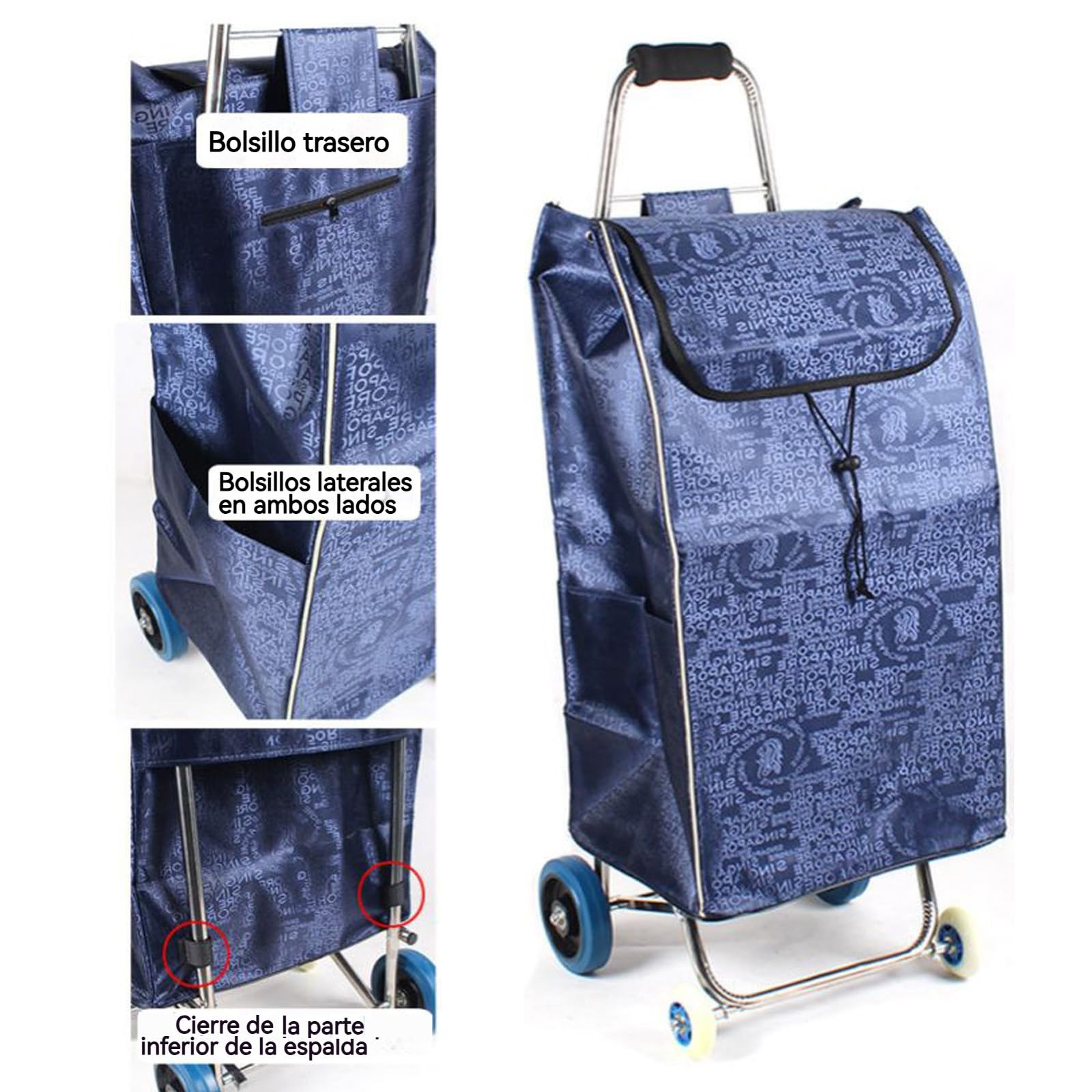 Bolsa de Repuesto para Carrito de Compras 72L, Bolsa Carro Compra, Tela Oxford Repelente al Agua con Bolsillo Lateral, 37.5x28.5x67 cm, Compatible con Carros Plegables