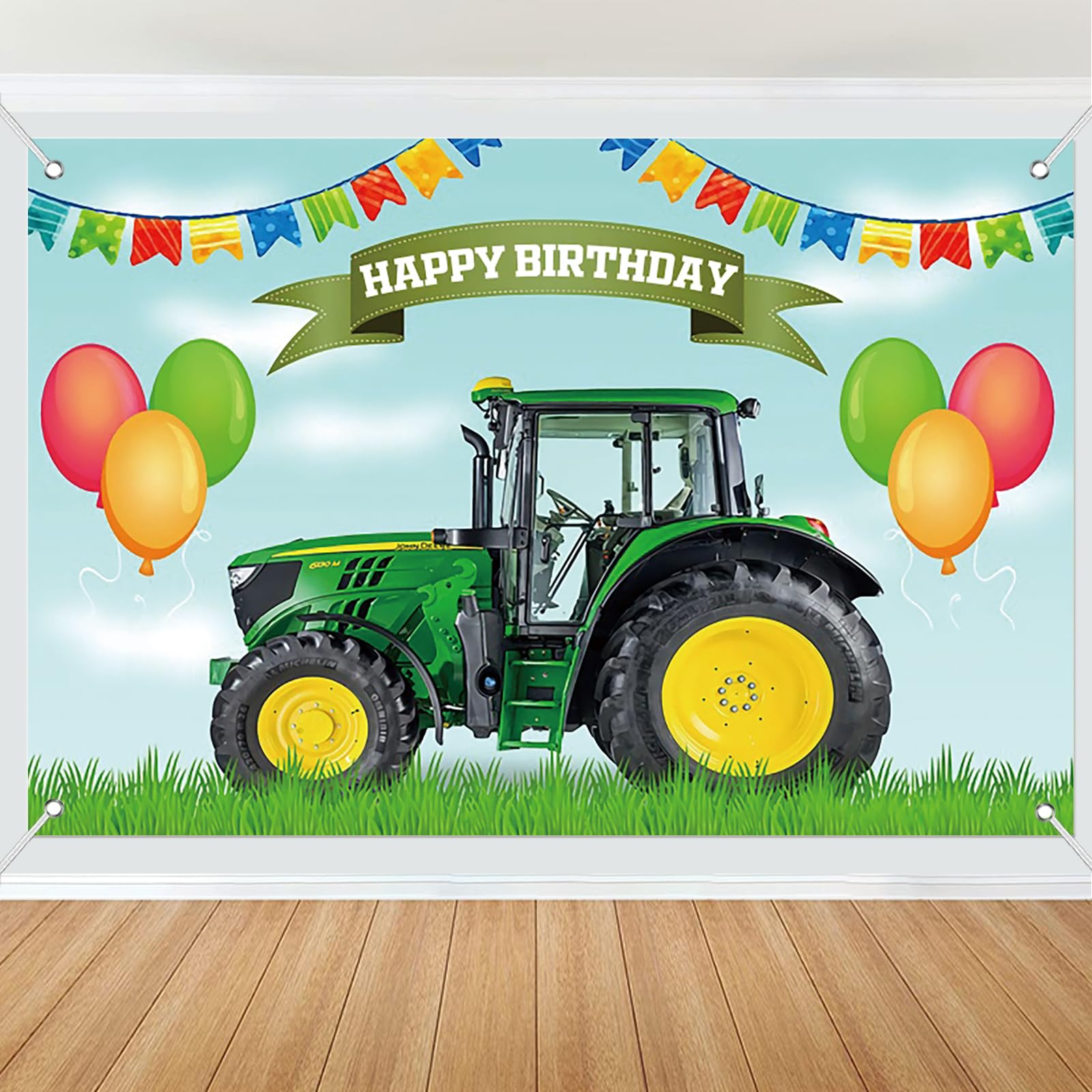 5x3ft Fabric Tractor Birthday Backdrop Boys Farm Tractor Themed Happy Birthday Party Decorations Banner Green Tractor Birthday Yard Sign Children