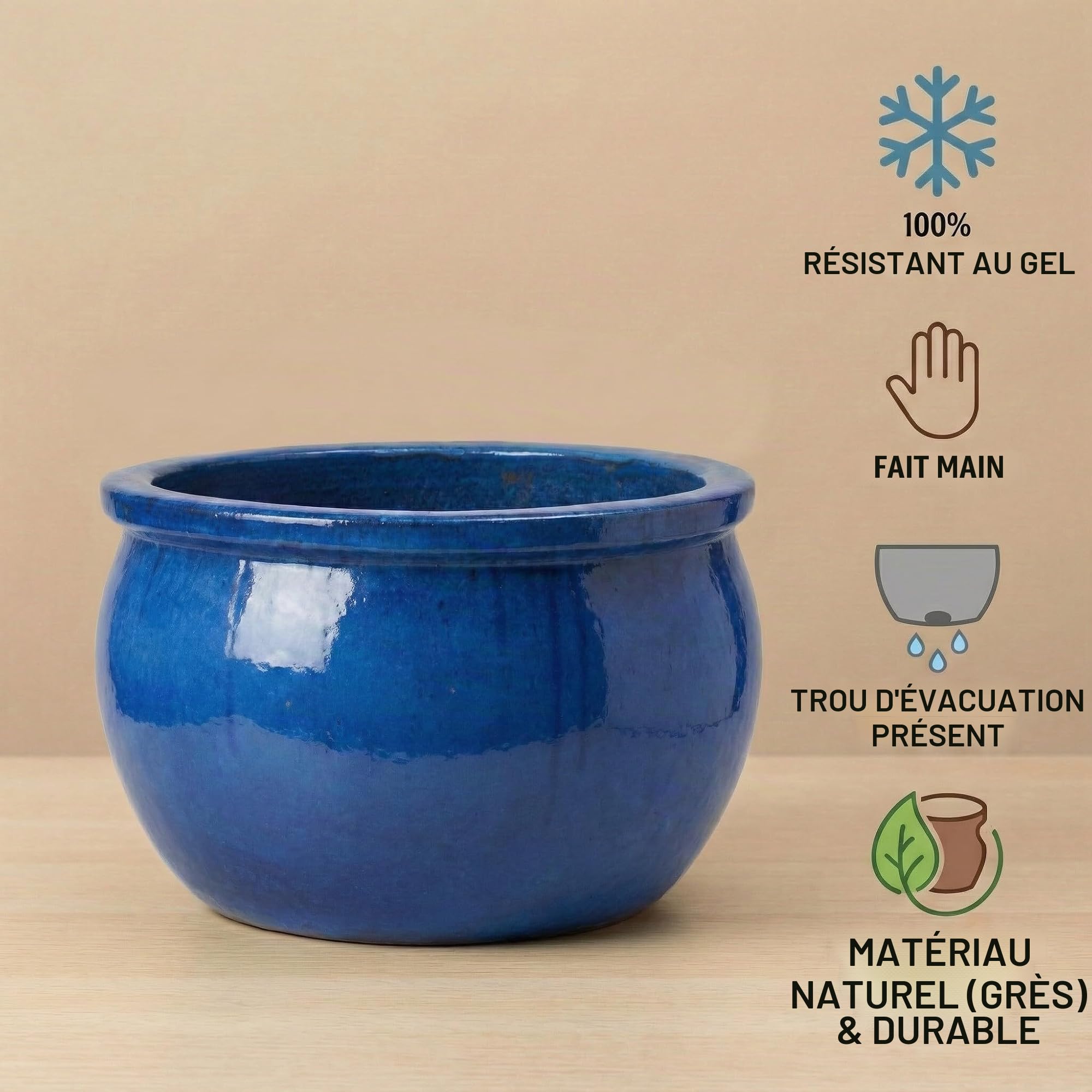 teramico Bavaria Bac à Plantes, en grès, Absolument résistant à l'hiver et résistant au Gel, Fait à la Main pour Jardin, terrasse et extérieur, Bleu Roi, 46 x 26 cm