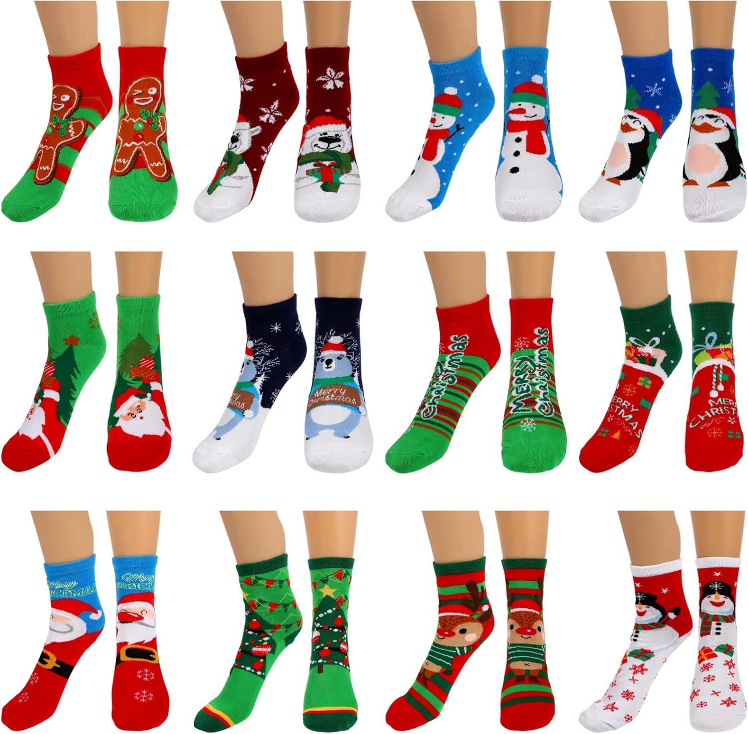 Toyvian 12 Pairs Women Cartoon Cotton Socks Christmas Countdown 2025, Winter Warm Cozy Socks Adult Holiday Warm Winter Gift - Christmas Advent Stocking In Box