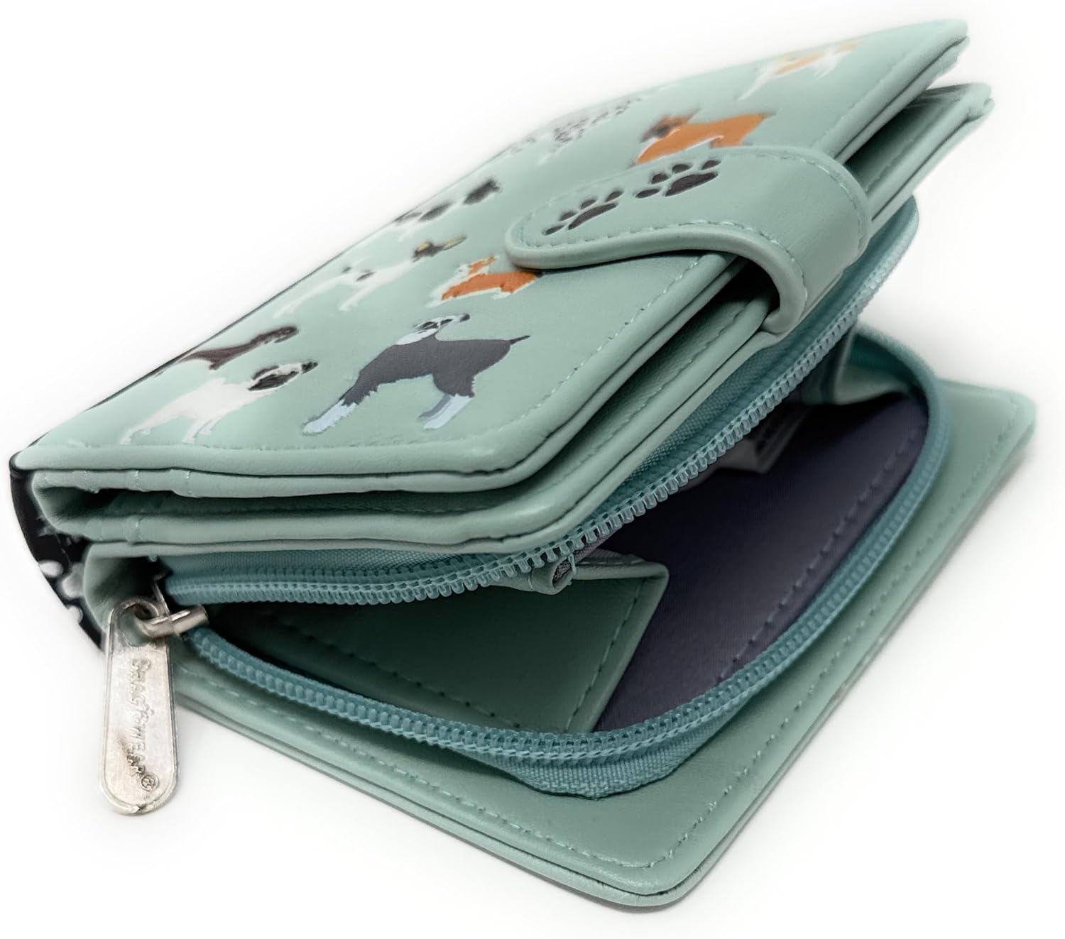 Shag Wear Dog Varieties Small Wallet for Women ant Teen Girls Vegan Faux Leather Teal 4.5"