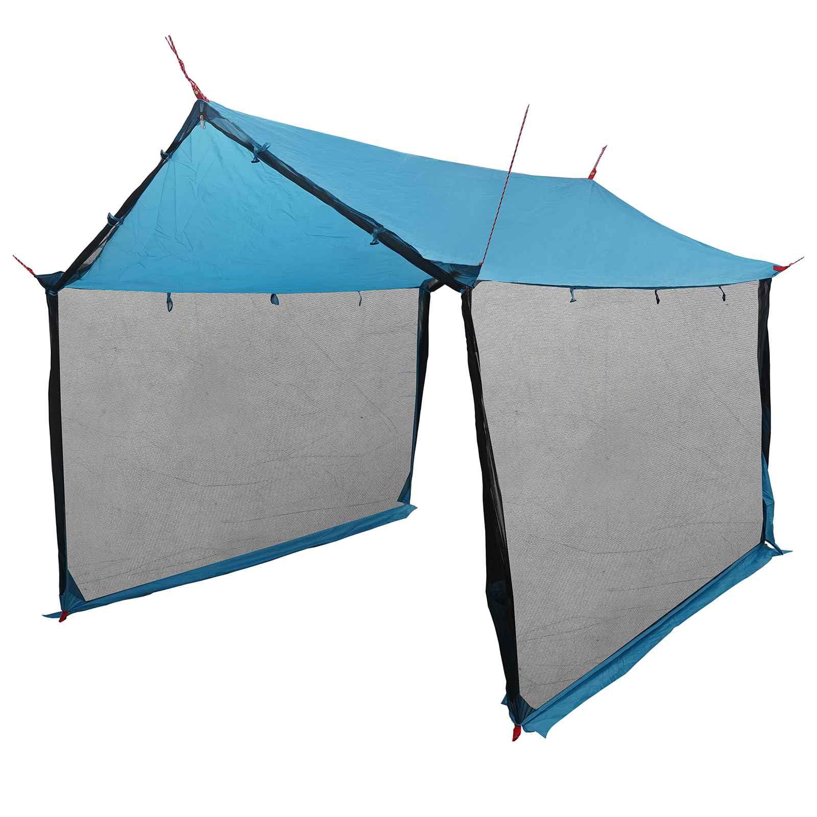 Tarp kempingowy ze ścianami z siatki niebieski 340 x 260 x 220 cm | Wodoodporny dach, zamek błyskawiczny, regulowana wysokość, lina i śledzie w zestawie