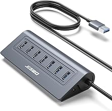 USB 3.0 Hub 7 Ports Aluminium – USB 3.0 5Gbps with 100 cm Cable and 5V/4A DC, Multiport Adapter for PC Desktop and Laptop, MacBook, Mouse, Keyboard, SSD, U Disk etc