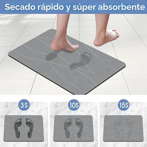 Miniatura 4 de Tapete de baño de piedra de tierra de diatomeas, antideslizante, súper absorbente, tapete de baño de piedra de diatomita para suelo de baño, secado