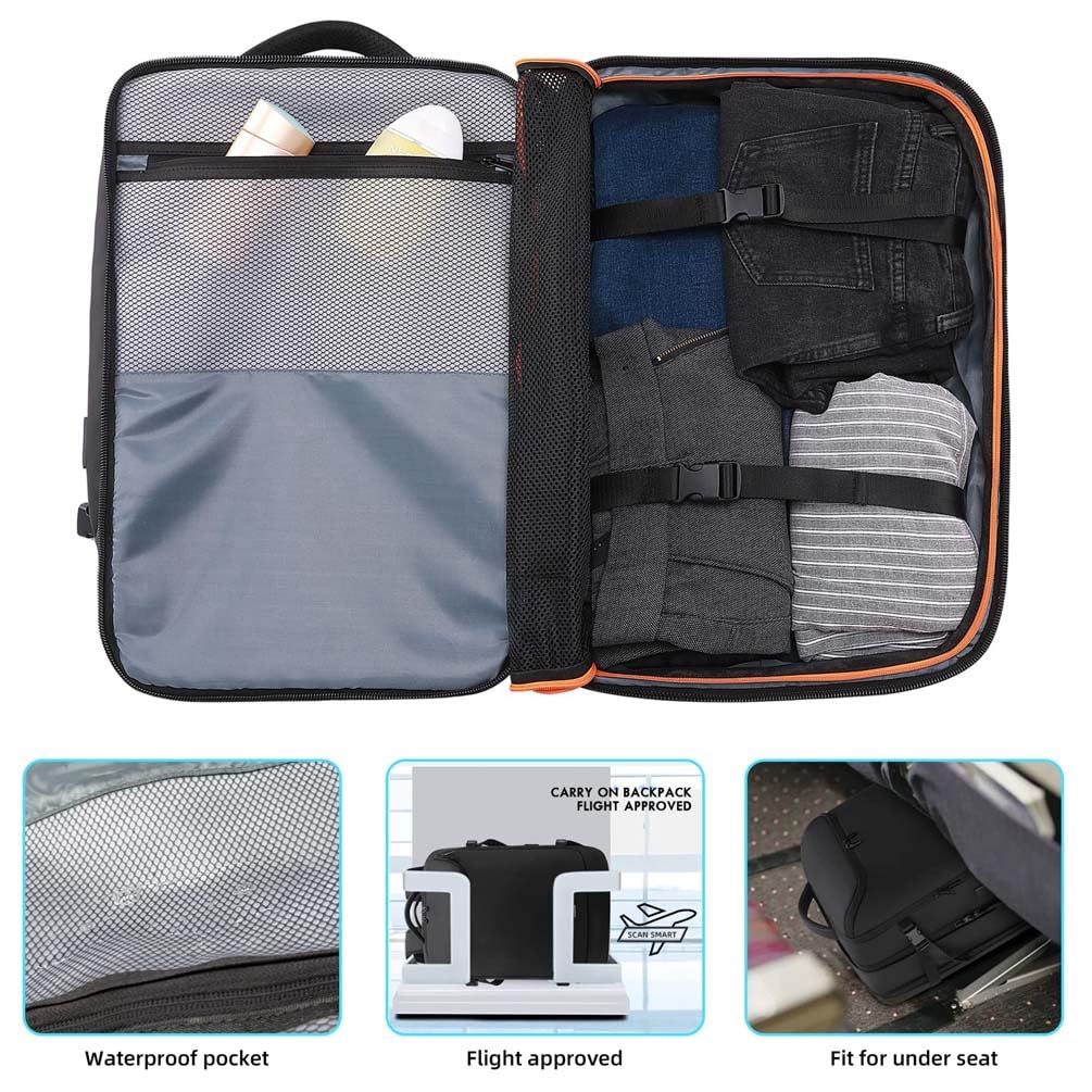 Uomini e Donne Zaino da Viaggio, Espandibile Zaino Porta PC 17.3 Pollici Impermeabile Zainetto Lavoro Con Vano per Computer e Porta di Ricarica USB per lavoro Università,Nero
