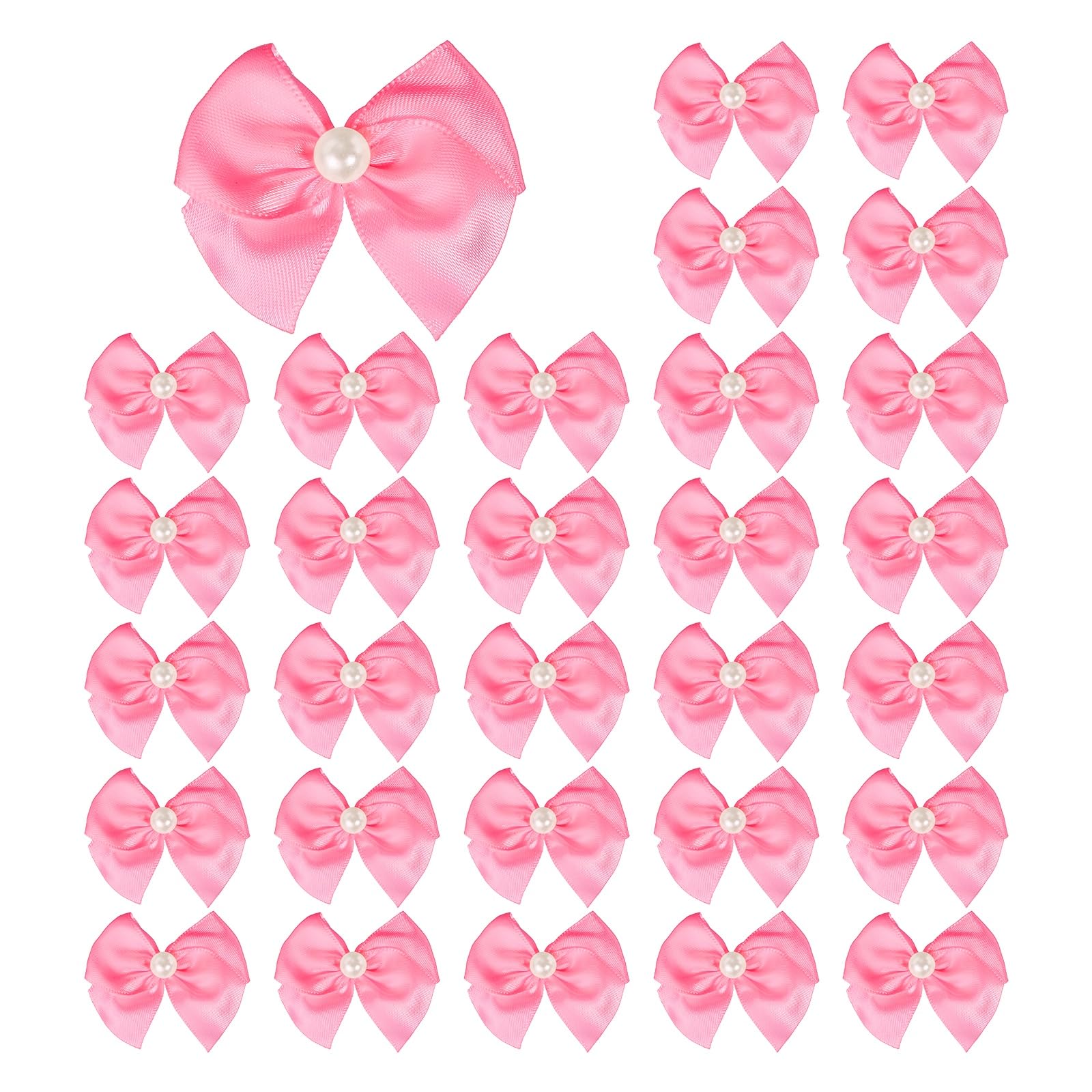 sourcing map 100Pcs Mini Satin Ribbon Bows with Pearl,1.6inch Mini Ribbon Flowers Appliques for DIY Christmas Wedding Decor Party Hair Sewing Candy Bags Scrapbooking Gift, Fuchsia