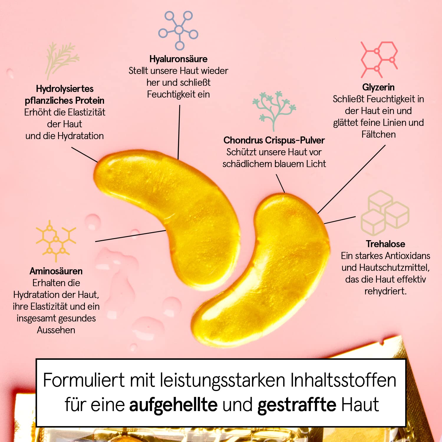 grace & stella - Preisgekrönte Augenpads, Eye Pads Reduzieren Dunkle Augenringe, Gegen Tränensäcke und Falten, Kühlende und Erfrischende Augen Pads Masken, Gel-Eyepads [24 Paare, Gold]